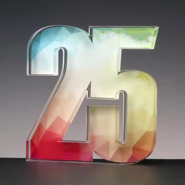 Modern Design Clear Acrylic Number Trophy for Employee Recognition 25 years