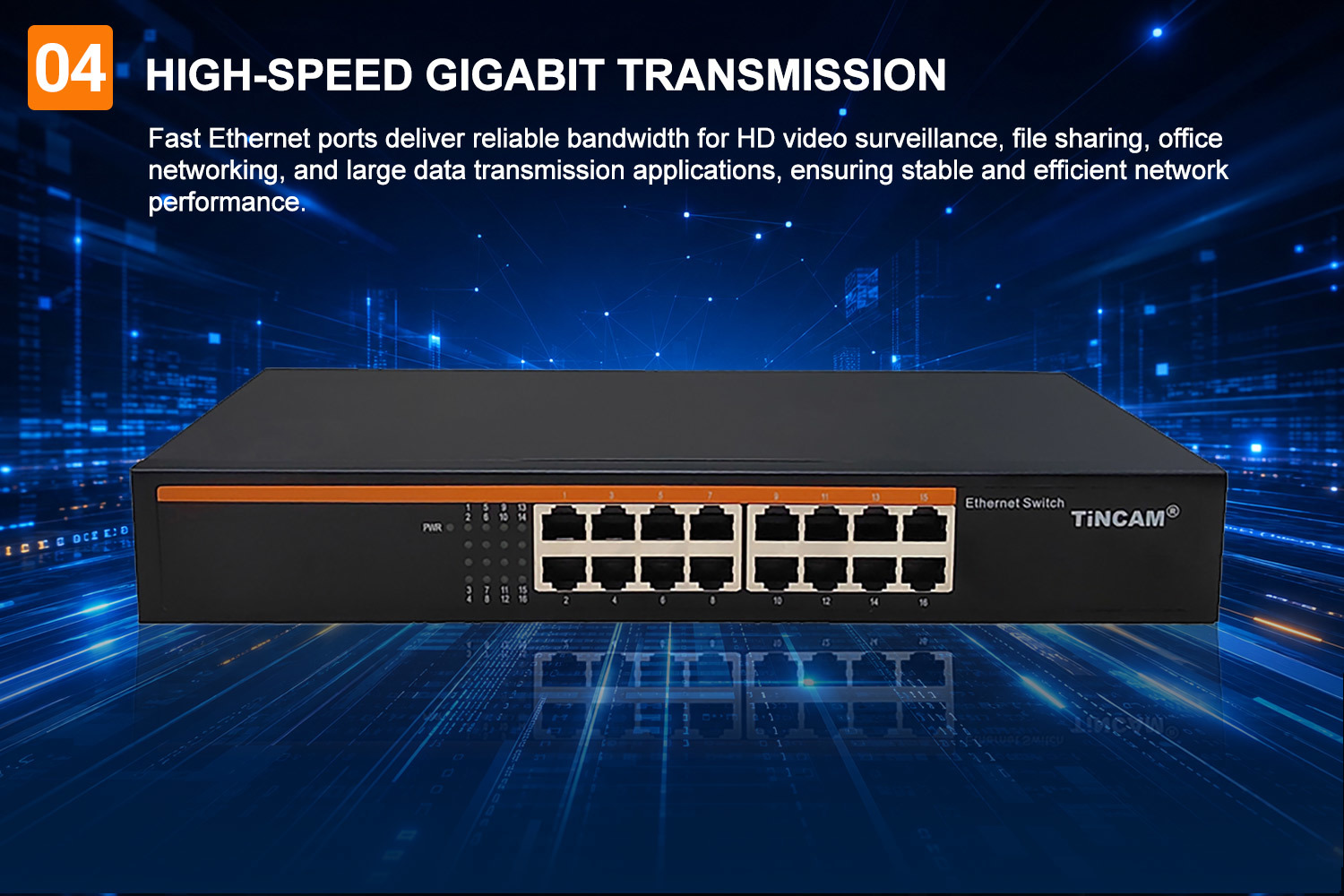 16 Port 10/100Mbps Fast Ethernet Switch Unmanaged Network Switch Rackmount/Desktop Metal Switch Internal Power Supply TBC-S4016N