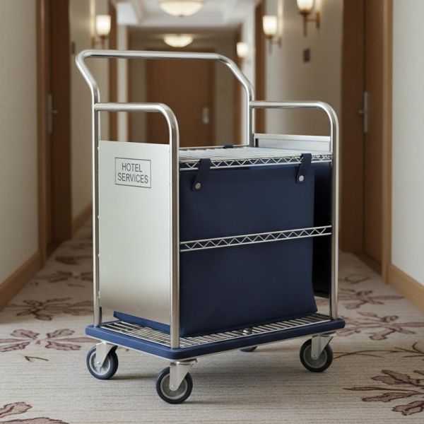 Stainless Steel Hotel Linen Cart for Room Service and Housekeeping Cleaning Trolley