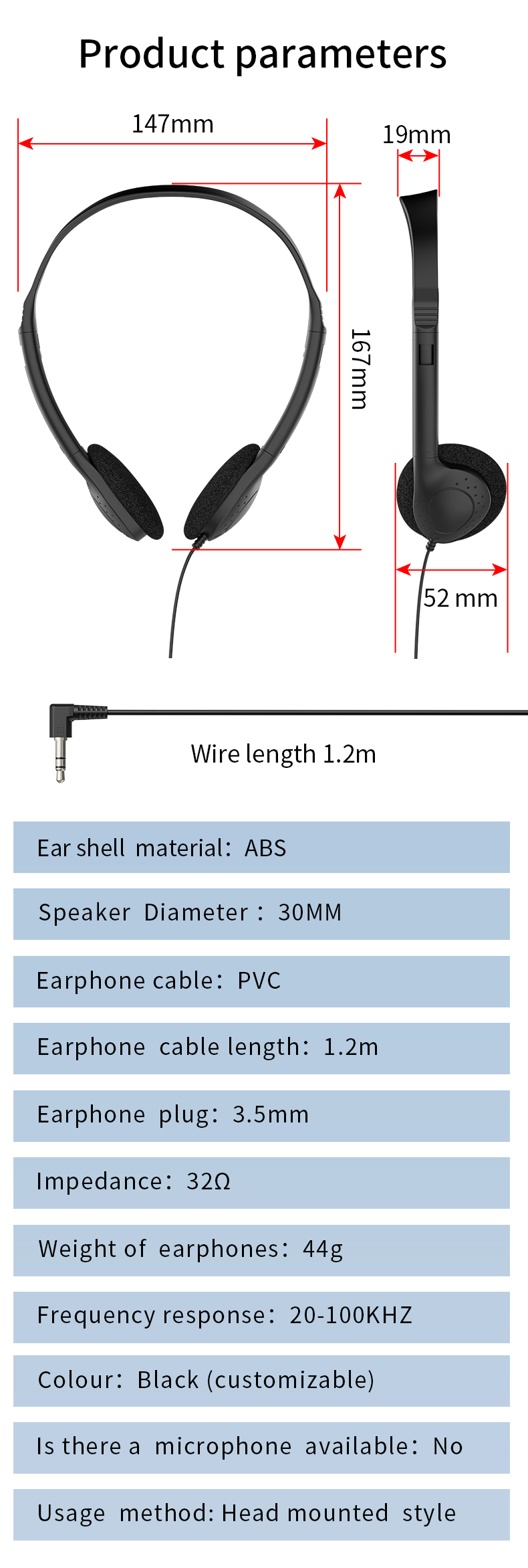 857 Lightweight wired in headphones, 3.5mm jack/C-type plug can be customized for stereo headphones, OEM/ODM customized multi-color headphones, suitable for laptops in aviation museums, school offices