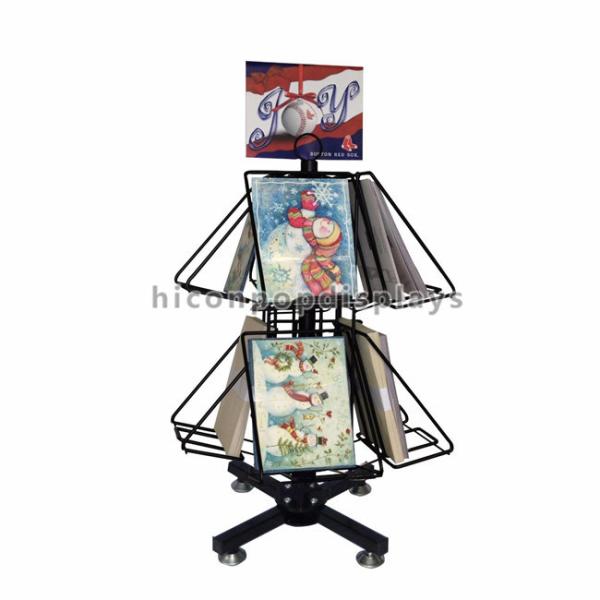 Greeting Cards Retail Store Fixtures Movable Commercial Book Display Wire Spinner Rack