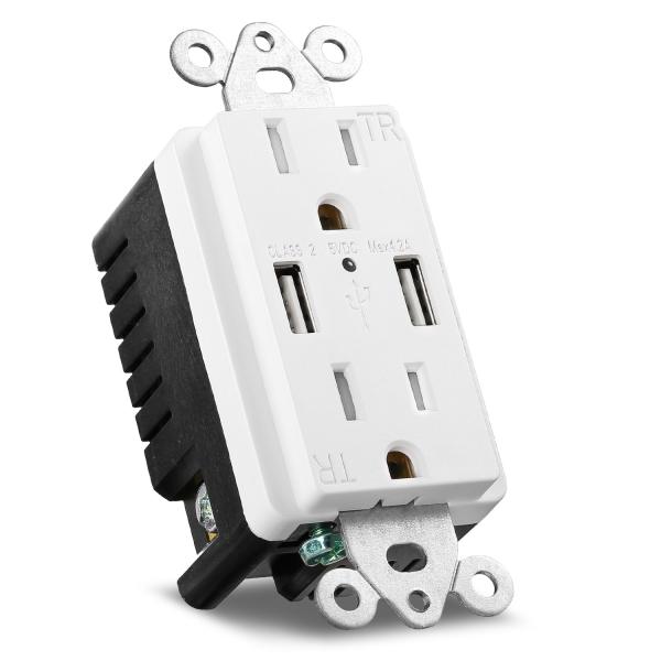 PC ABS Electrical USB Outlets 15A 120V 5V DC USB Receptacle Outlet For Hotel
