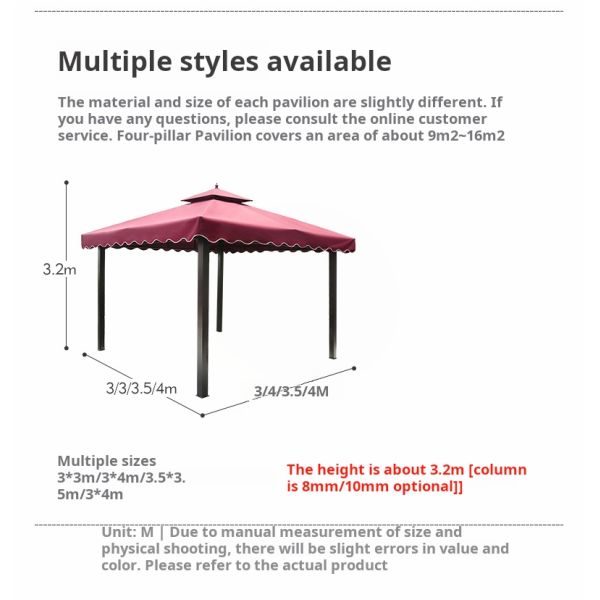 3*3M Outdoor Courtyard Gazebo With Steel Frame Anti Rust Coated