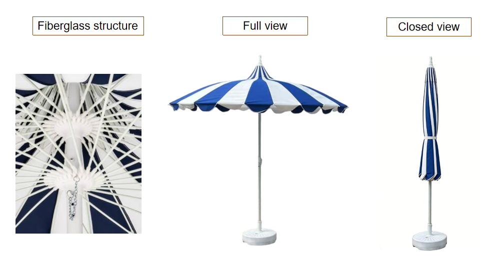 Yoshen 8FT Adjustable Blue White Pagoda Umbrella Parasol Aluminum Pole UV Resistant for Pool Patio Garden Beach