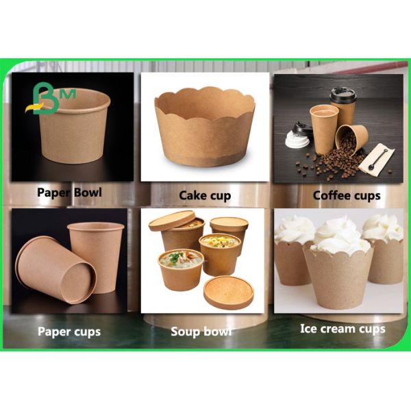 Food Grade 270 + 15g PE Coated Virgin Brown Cup Stock Paper Rolls Качество еды 270 + ПЭ 15г покрыло бумагу Ролльс запаса чашки Брауна девственницы