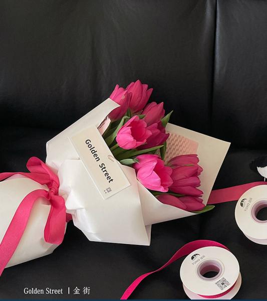 Customized Colors Barbie Pink Ribbon Flower Bouquet Strap Gift DIY Bow Flower Shop Floral Materials