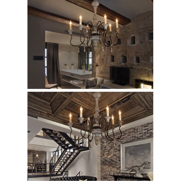 Mango wood chandelier Classic wooden and iron chandelier (WH-CI-31)