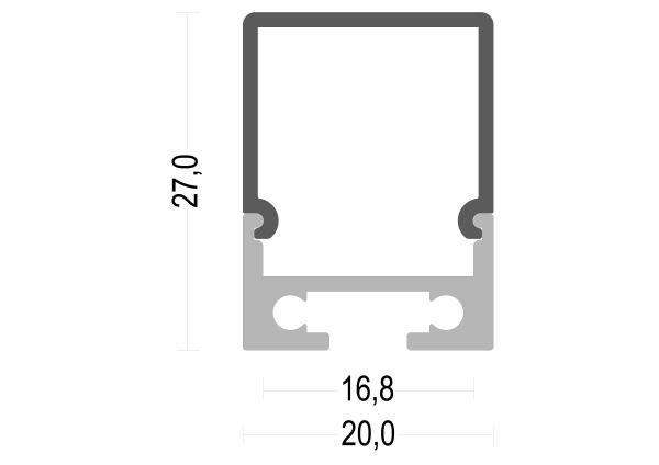 Width 20mm PMMA PC LED Strip Aluminium Profile High 27mm 6063 T5