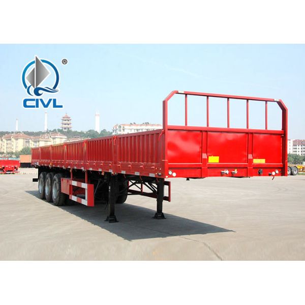 Three Axle Semi Trailer Trucks , Yeallow Color Sidewall Semi Trailer Flatbed Trailer