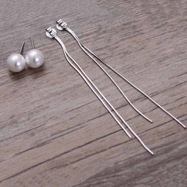 Women Fashion 925 Sterling Silver Shell Pearl Drop Tassels Earrings（057989）