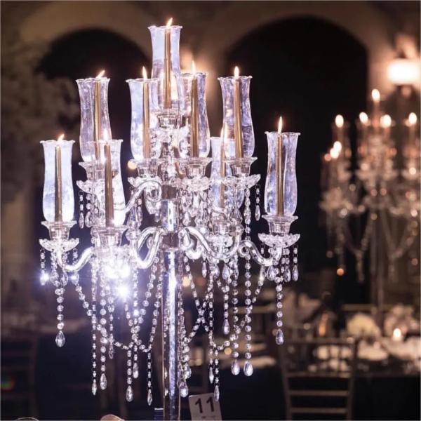 Vente chaude chandelier 9 bras fournitures de décoration de mariage haute pièce maîtresse Stand mariage chandelier de cristal