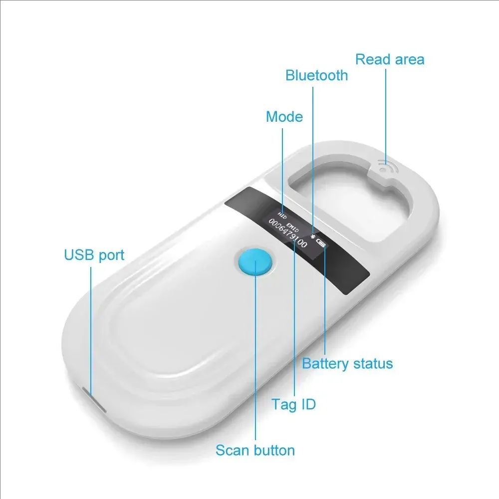 Portable Bluetooth 134.2Khz/125Khz Dual Frequency Microchip RFID Reader For Cats and Dogs
