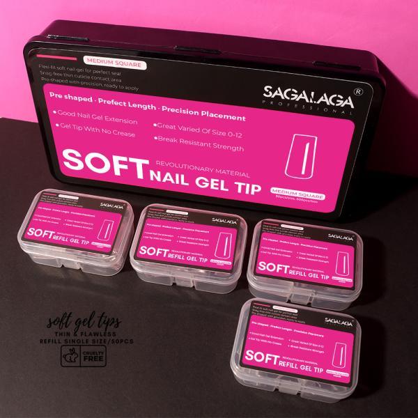 Square Clear Soft Gel X Toe Stiletto Press on Nail Extension Tips Display Coffin Full Cover Nail Tip Refill Box in 50pcs