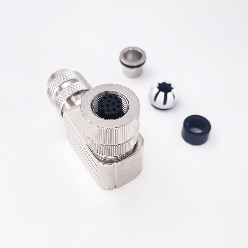 IP67 Protected 12-Pin A-Code M12 Female Connector with Screw Terminal Connection for Field Wireable Assembly