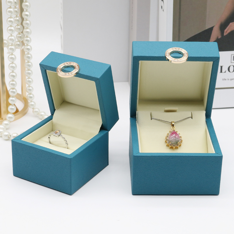 High Grade Blue Leather PU Jewellery Box Customizable Packaging Leatherette Necklace Box