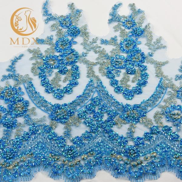 Decoração azul da guarnição do laço da forma da roupa lindo um comprimento de 1 jarda com pedras