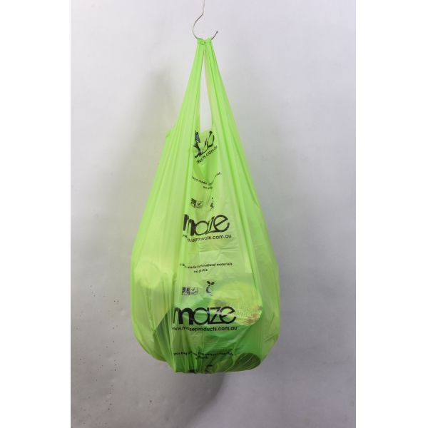 Зеленый живой биоразлагаемый жилет Компостируемый футболка Пакеты 40% биоресурсный кукурузный крахмал Пластик