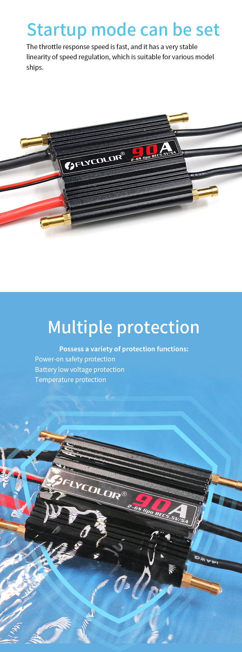 Flycolor FlyMonster 70A Waterproof Brushless ESC 2-6S Lipo Speed Controller BEC Water Cooling System RC Boats Plastic