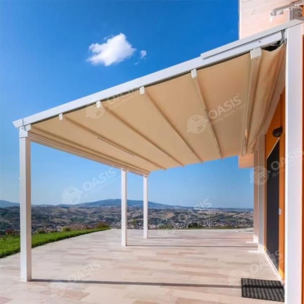 Pergola en tissu rétractable entièrement en aluminium 10x10 12x12 12x16 pour les bâtiments de cour