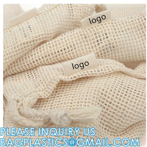 Natural Cotton Double Drawstring Reusable Eco Friendly Grocery Bag Shopping Net Produce OrganicMesh Fruit Bag