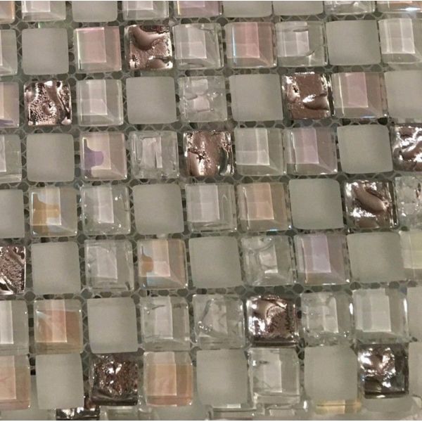 White Iridescent Crackle Bathroom Backsplash Tile Mosaic Glass Wall