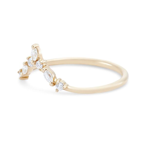 Anillos de apilamiento en forma de V con redondo y blanco marqués CZ en plata esterlina 925