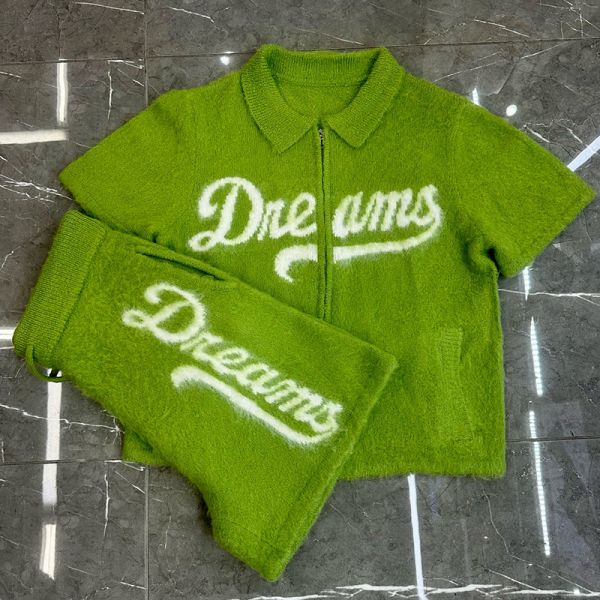 Summer Mohair Zip Up Short Set Traje de ejercicios que se ajusta Camisa de polo y pantalones cortos Color personalizado