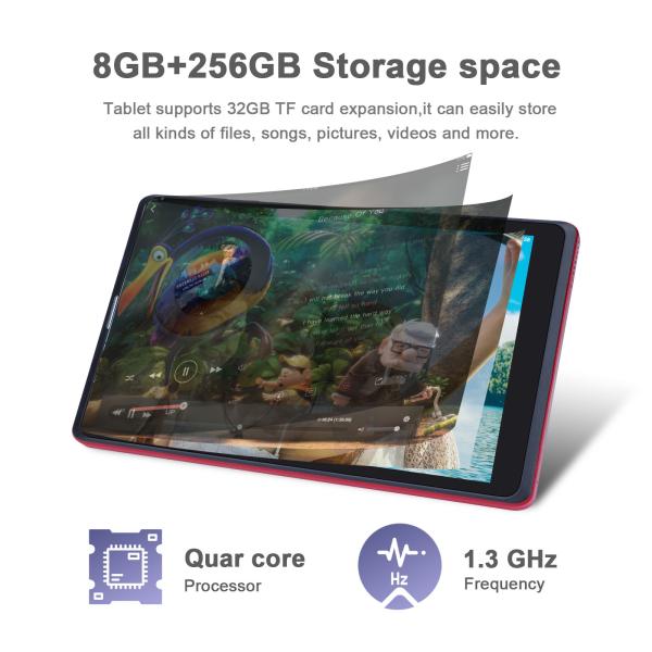 C ideia Android 8 polegadas Tablet PC 256GB Grande capacidade de armazenamento 5MP + 8MP câmeras 8000mAh duração da bateria leitura CM835 Vermelho