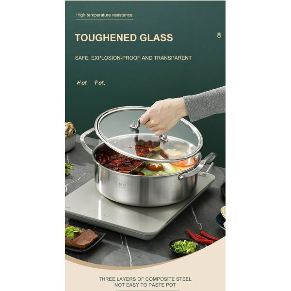 Chinese Stainless Steel 2 Compartment Induction Cooker 26cm Hot Stock Pots with Cover