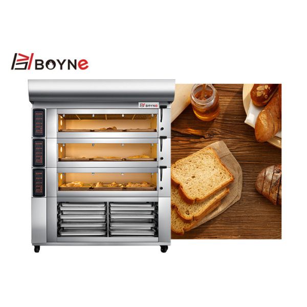 Electric Stainless Steel Bakery Oven With Three Deck 8 Trays Cabinet