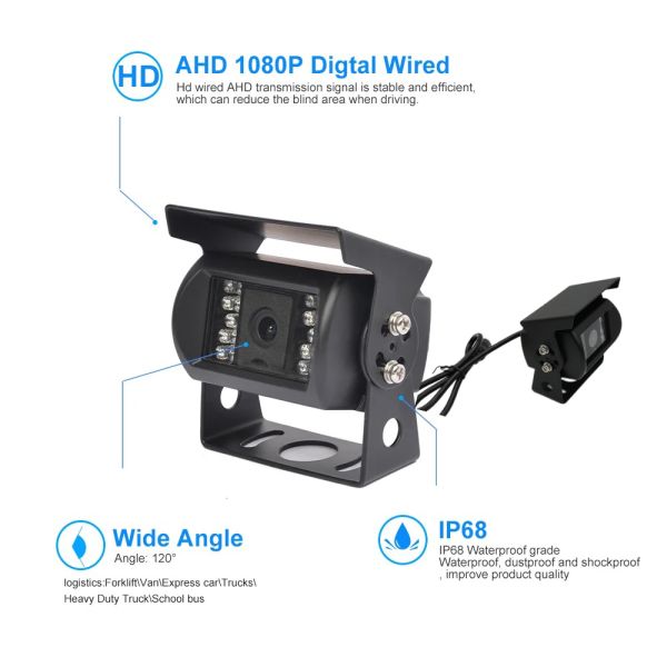 Super Wide Angle IP68 1080P AHD Car Surveillance Camera For Bus Truck Trailer Van Vehicle Camera