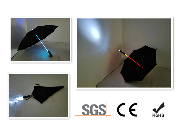 46 Inch 8 Ribs Luminous Umbrella With Built In Flashlight 210T Pongee Canopy Umbrella