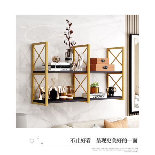 2 Tiers Golden Wooden Floating Wall Mount Shelves for Bedroom Moon Nordic Wall Shelf