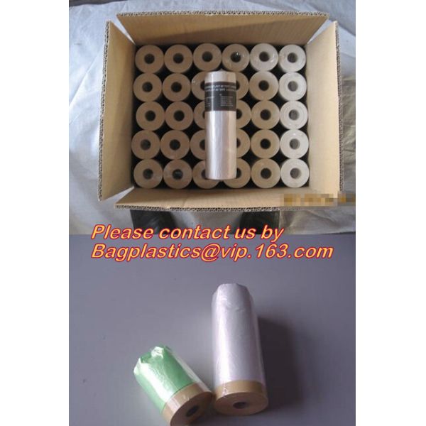 Disposable PE pre-taped self static cling masking film, Cover mask plastic drop film PE protection film with tape, BAGEA