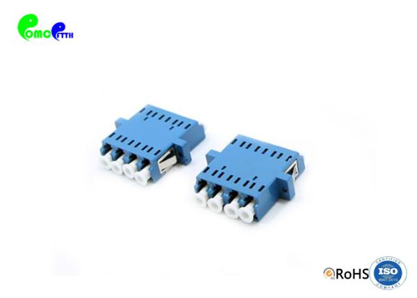 Ceramic Sleeve Optical Fiber Adapter LC Quad SC Footprint Slotted Type Adapter With Full Flange Blue Plastic
