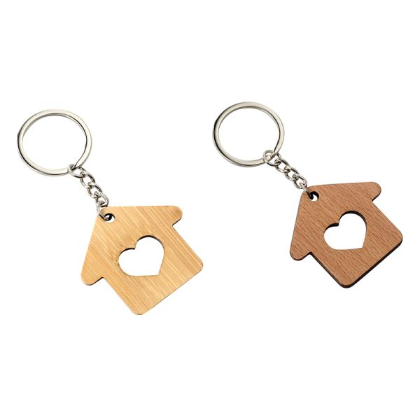 Подарок сумки естественного деревянного металла кольца ключевой цепи дома привесной