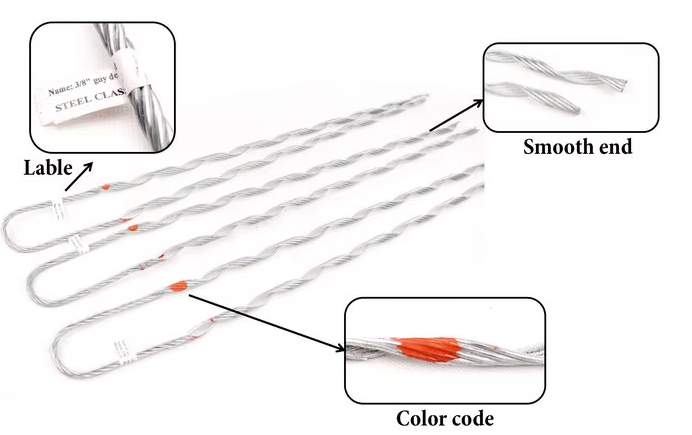 Preformado Guy agarre de acero de aleación de aluminio 70KN para 6-15mm Cable