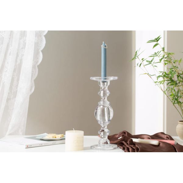 Large Pillar Taper Clear Color Glass Candle Holder Pressed 11.8 Inch Tall