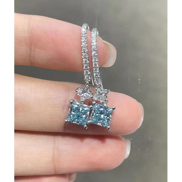 2.47ct Принцесса-резка Синяя Лаборатория Выросшие бриллиантовые колодки 18k Белое золото колодки
