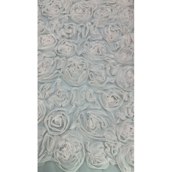 Tejido de encaje plissado floral blanco para vestidos malla tierra alta bordado intrincado vestidos de novia