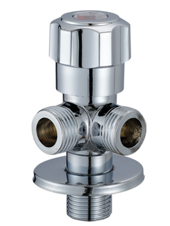 Válvula de ângulo de banheiro de cromo Válvula de parada de ângulo de três vias para cozinha e banheiro