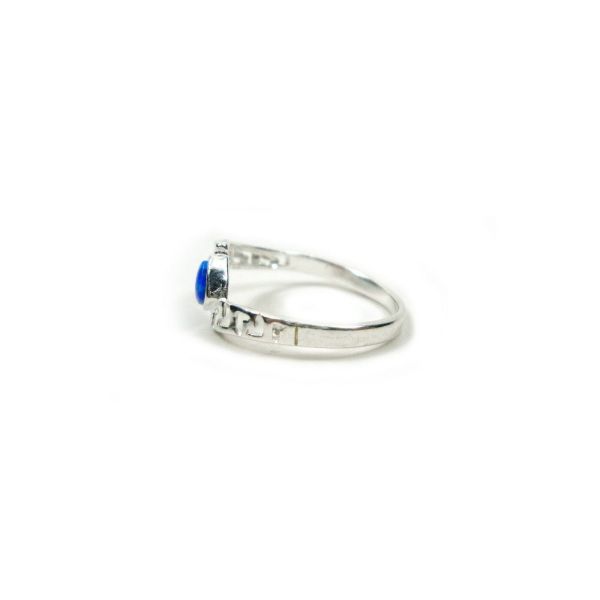 Sterling Sliver 925 Ancient Greek  Meander Key Modern Fire Rainbow Blue  Opal Engagement Ring