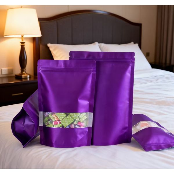Custom Logo Printed Aluminum-Plated Zipper Mylar Pouch Stand-Up Window and Zipper Resealable and Smell Proof for Sugar Storage