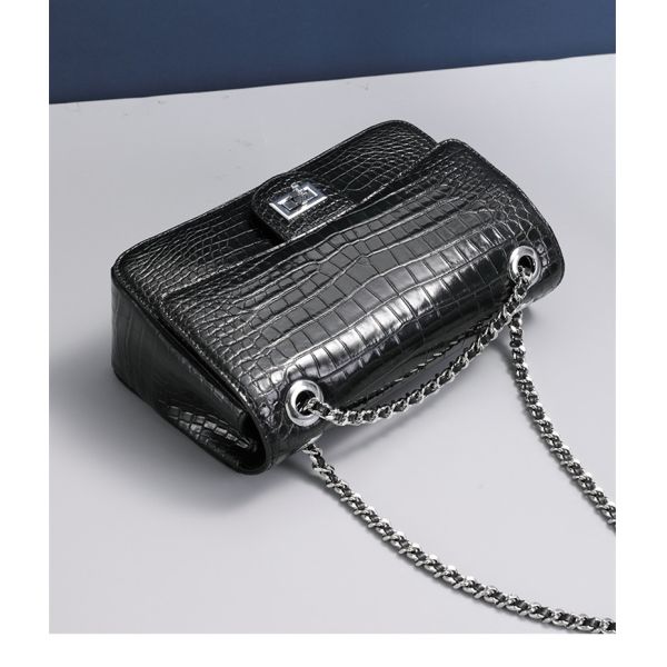 Authentic Crocodile Belly Skin Women Purse Genuine Alligator Leather Lady Flap Bag Silver Chain  Female Shoulder Bag
