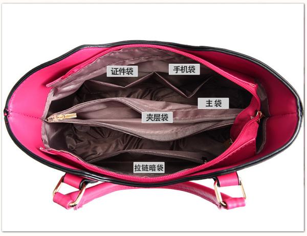 Classical Type Medium Soft Leather Tote Bag Pink Color With Metal Zipper