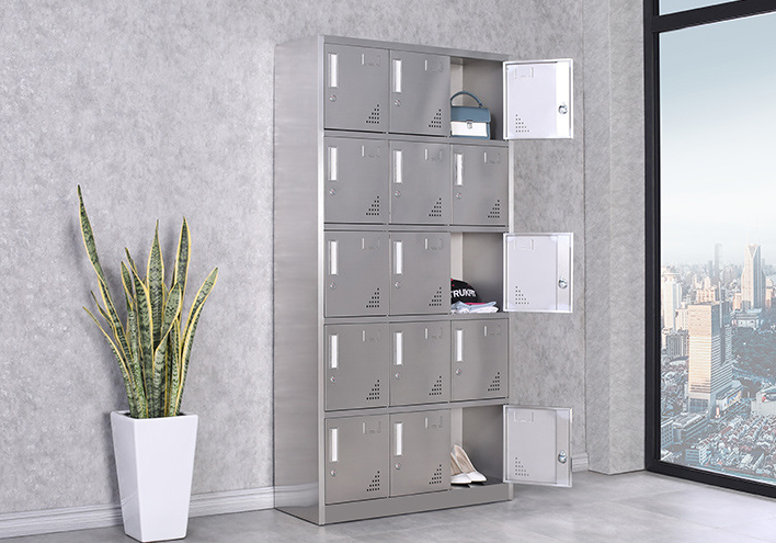 Armário de exposição alto da medicina do empregado da anti poeira, caixa do armazenamento de 15 portas para o quarto