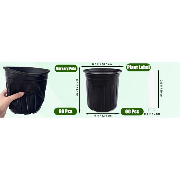 Gallon Plant Nursery Pots,Plastic Pots With Drainage Holes,Garden Flower Container Seedling Pot With White Label For Planting,Cuttings,Transplanting,Home Garden
