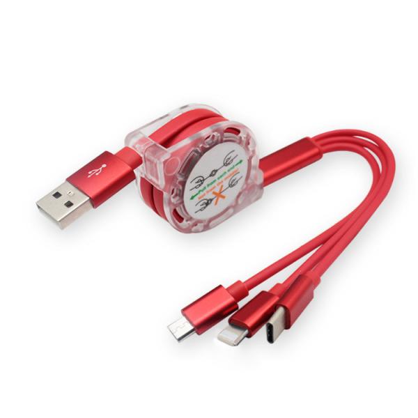 Customized Retractable 3 In 1 Braided Charging Cable For All Mobile Phone
