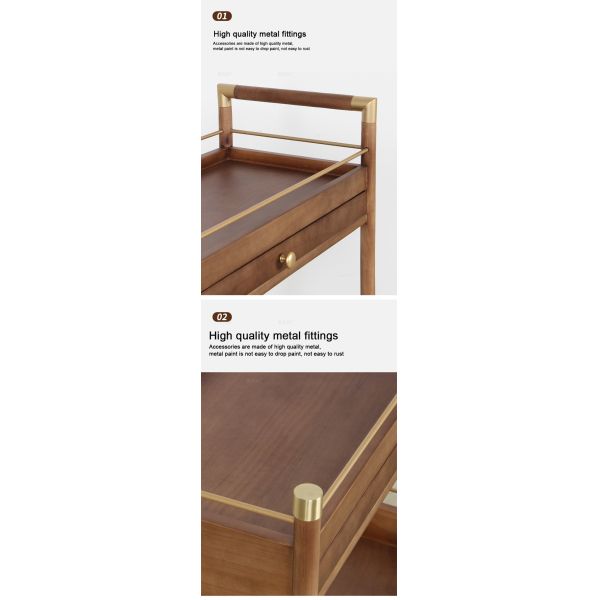 MOYI Design Customize Shape Wooden Slave Food Serving Cart Iron Metal Frame Black Finished Potable Food Serving Trolley
