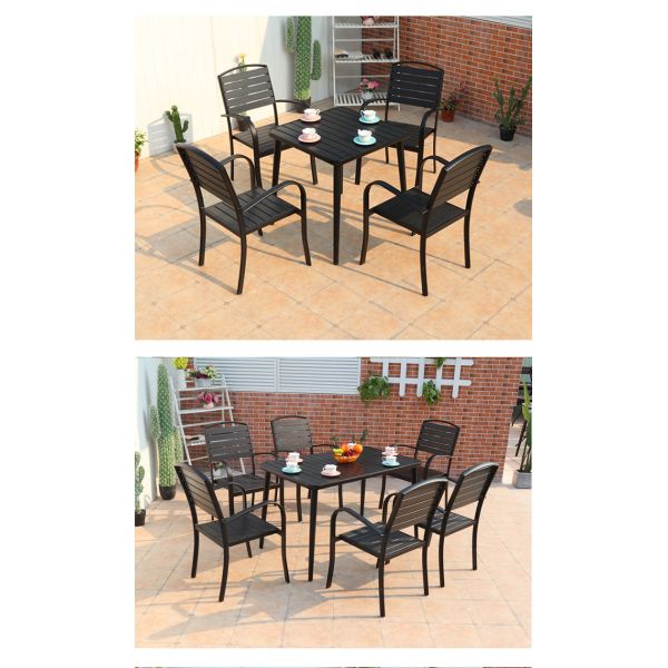 Plastic Wood Cast Aluminum Modern Cafe Dining Table and Chairs Patio Outdoor Furniture